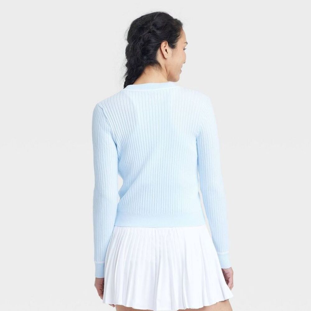 All In Motion - Women's Tipped Ribbed Cardigan Sweater - All In Mo Blue - Picture 2 of 4